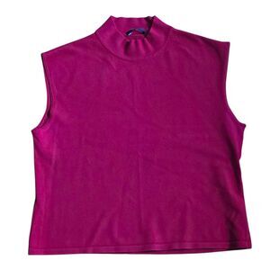 VTG Tahari Petite Women's Size Medium Sleeveless Mock Neck Top Burgundy Red EUC